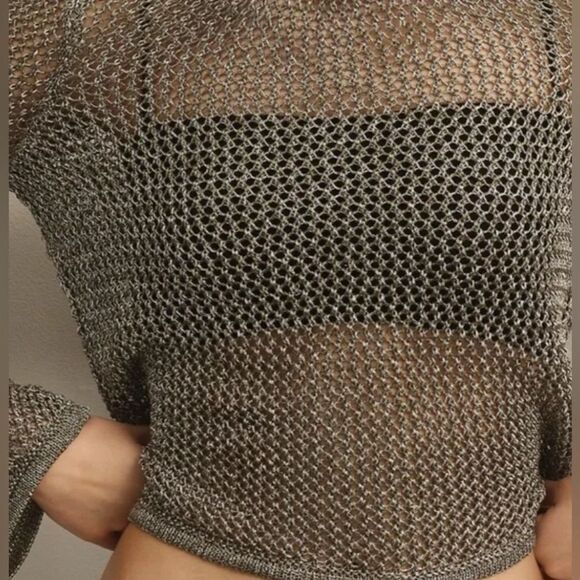 Anthropologie Metallic Open-Stitch crochet Sweater NWT. Medium - Picture 3 of 9